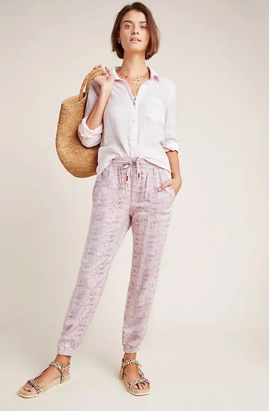 By Anthropologie Orana Printed Joggers Pants Vacation Women's XS Petite Pink